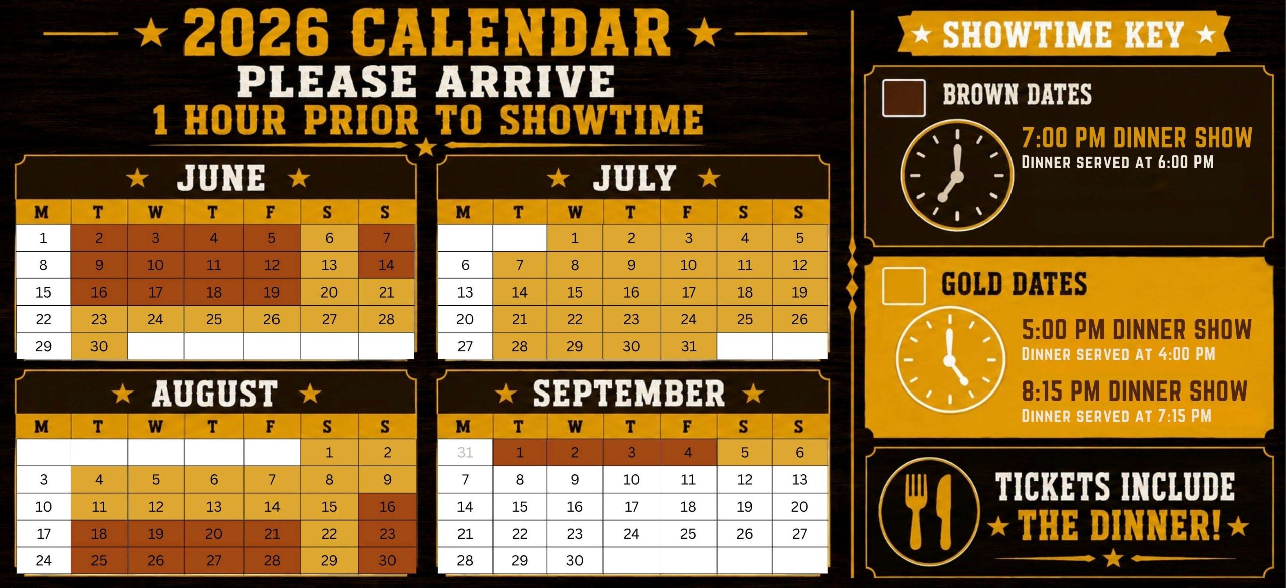 Sneaky Pete's Wild West Dinner Adventure Show Calendar