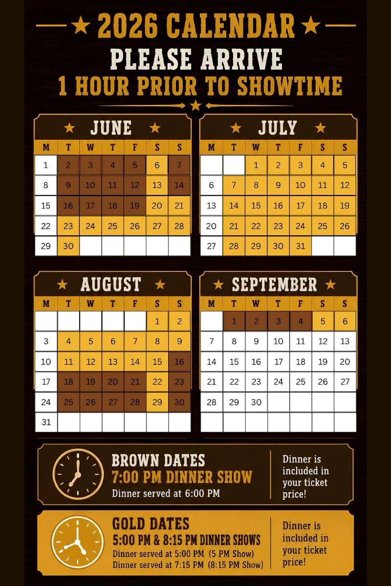 Sneaky Pete's Wild West Dinner Adventure Show Calendar